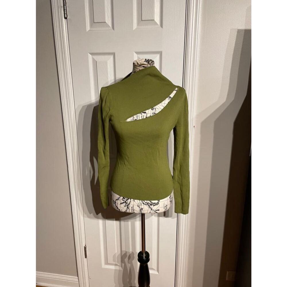 CYRUS Vintage Y2K Mock Cutout Knit Sweater Blouse Pullover S green